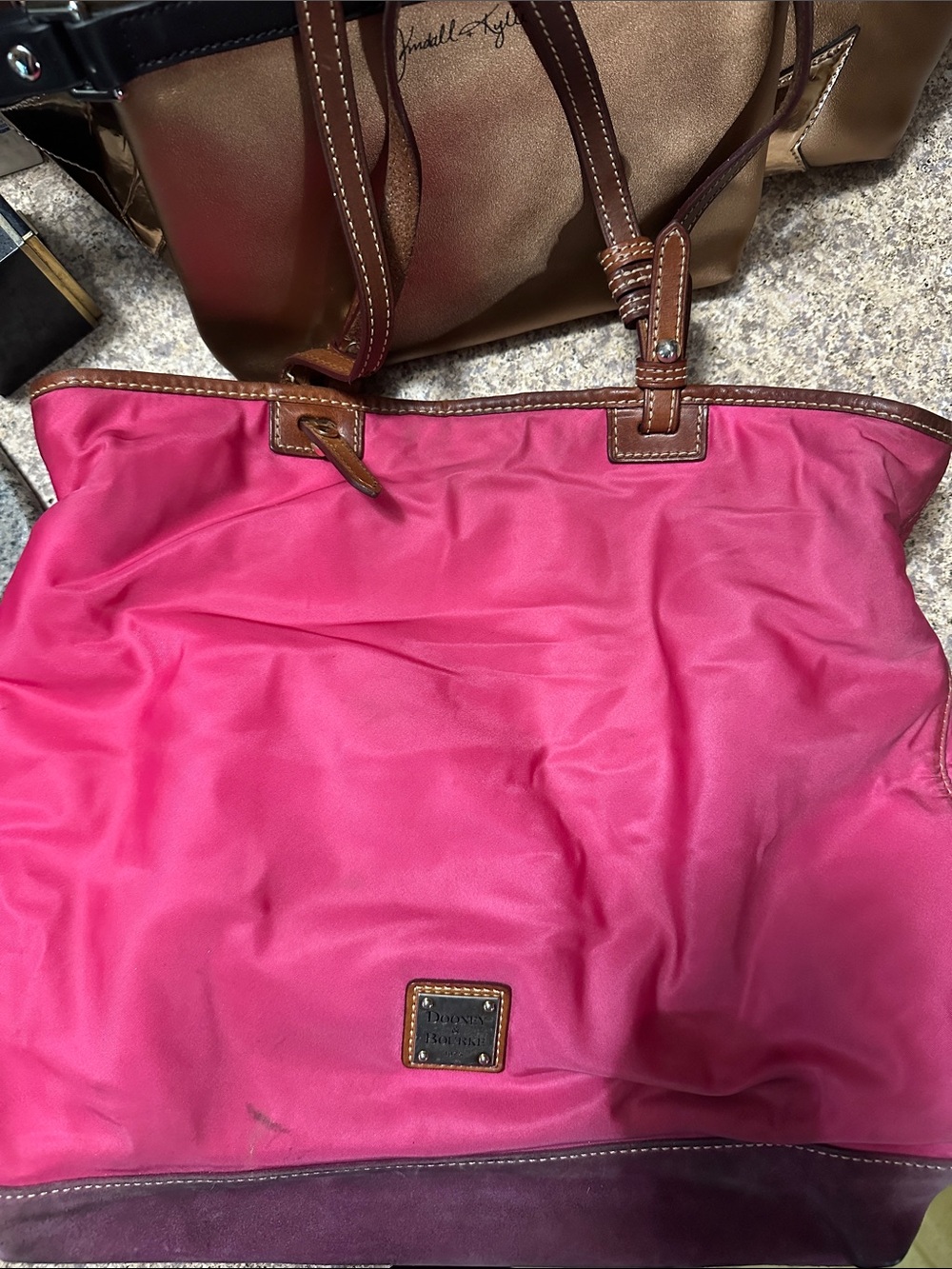 Dooney & Bourke Hot Pink Nylon Tote with Brown Leather Trim